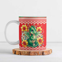 Wales Christmas Ceramic Mug Cute Green Welsh Dragon and Daffodils - Wonder Print Shop