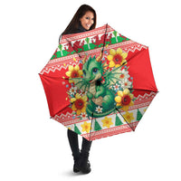 Wales Christmas Umbrella Cute Green Welsh Dragon and Daffodils - Wonder Print Shop