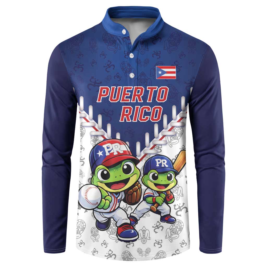 Puerto Rico Baseball Custom Button Sweatshirt Boricua Coquí Baseball Mascot