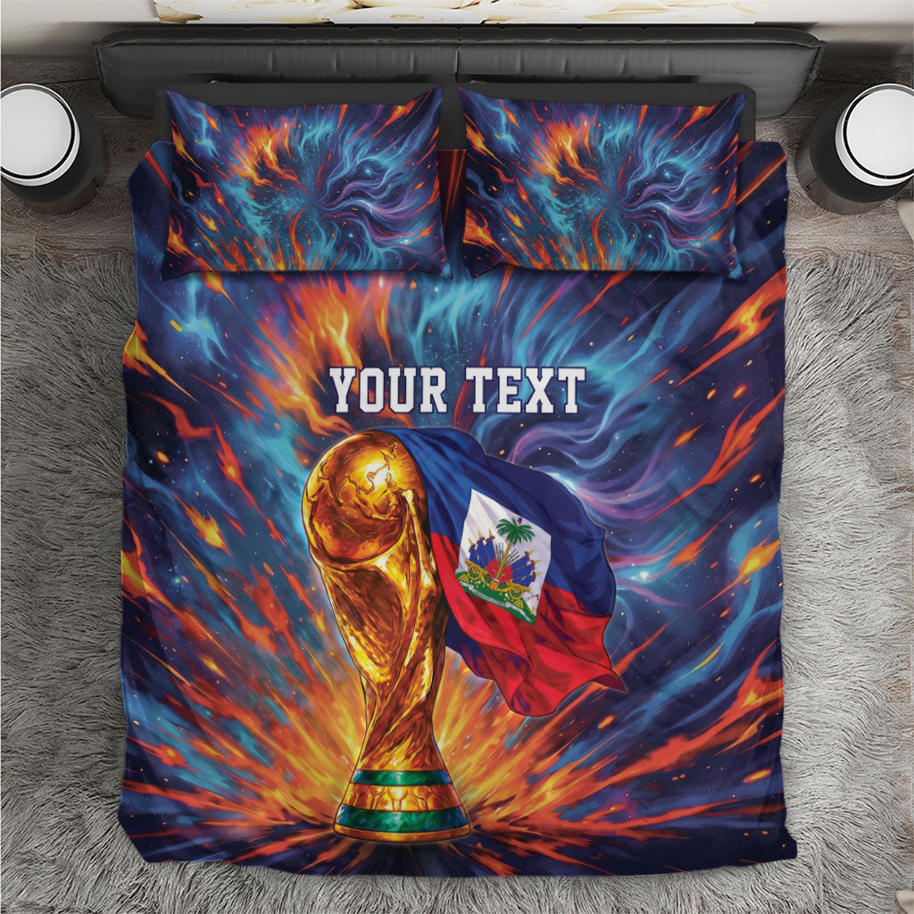 Personalized World Football 2026 Afro Haiti Bedding Set Les Grenadiers Trophy Flag Art