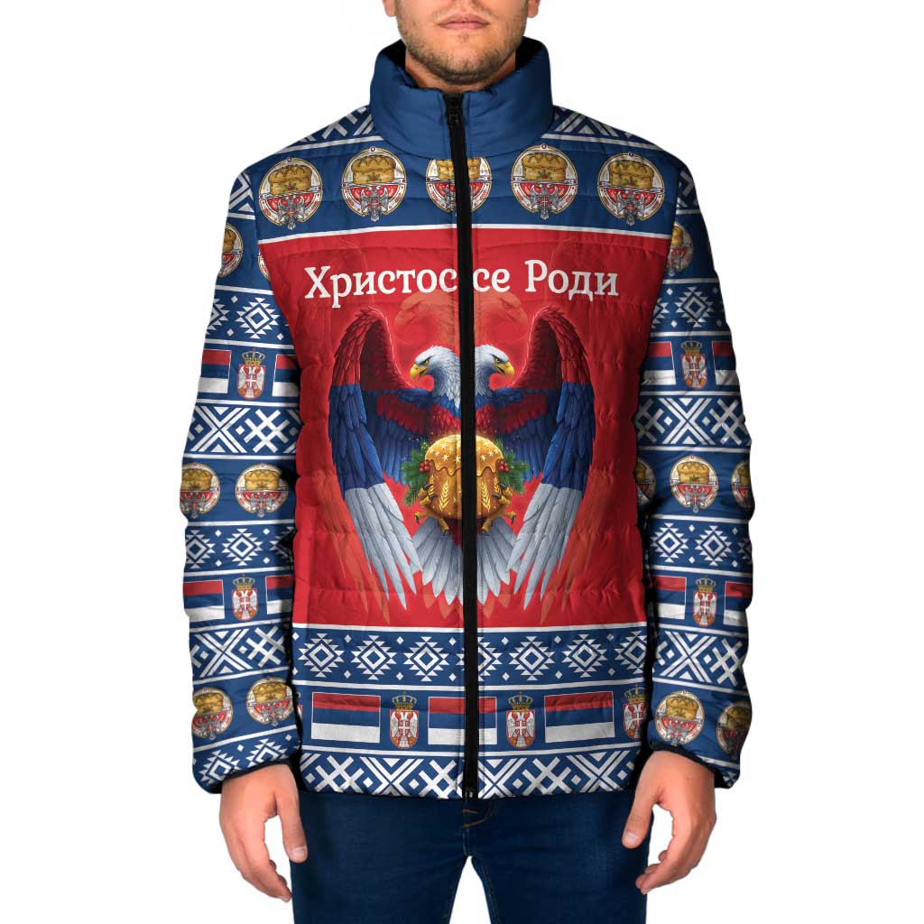 Personalized Serbia Christmas Padded Jacket Eagle with Cesnica Christmas Bread - Wonder Print Shop
