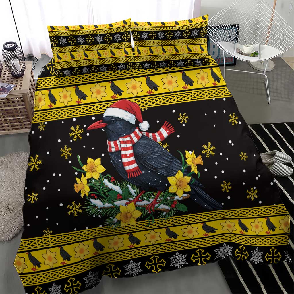 Flintshire Wales Christmas Bedding Set Welsh Red-billed Chough with Daffodil - Wonder Print Shop
