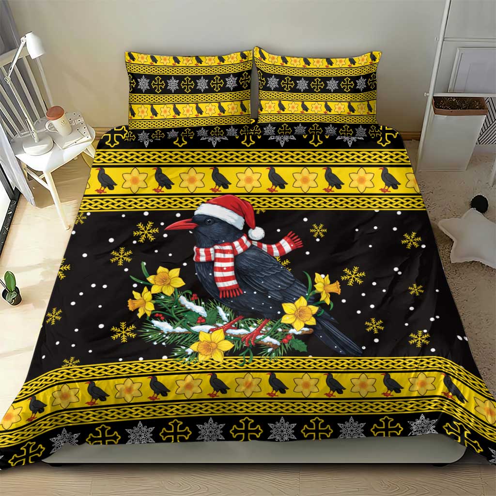 Flintshire Wales Christmas Bedding Set Welsh Red-billed Chough with Daffodil - Wonder Print Shop