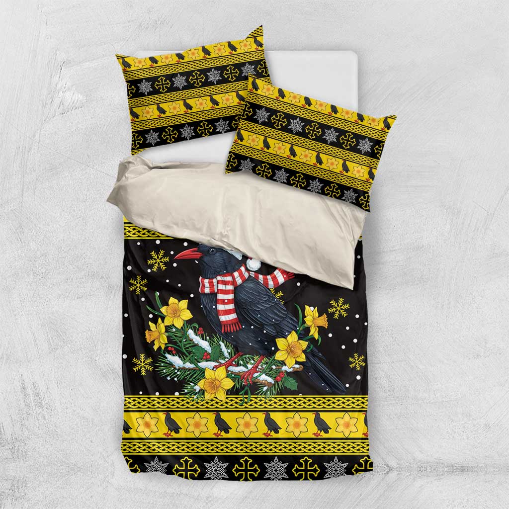 Flintshire Wales Christmas Bedding Set Welsh Red-billed Chough with Daffodil - Wonder Print Shop