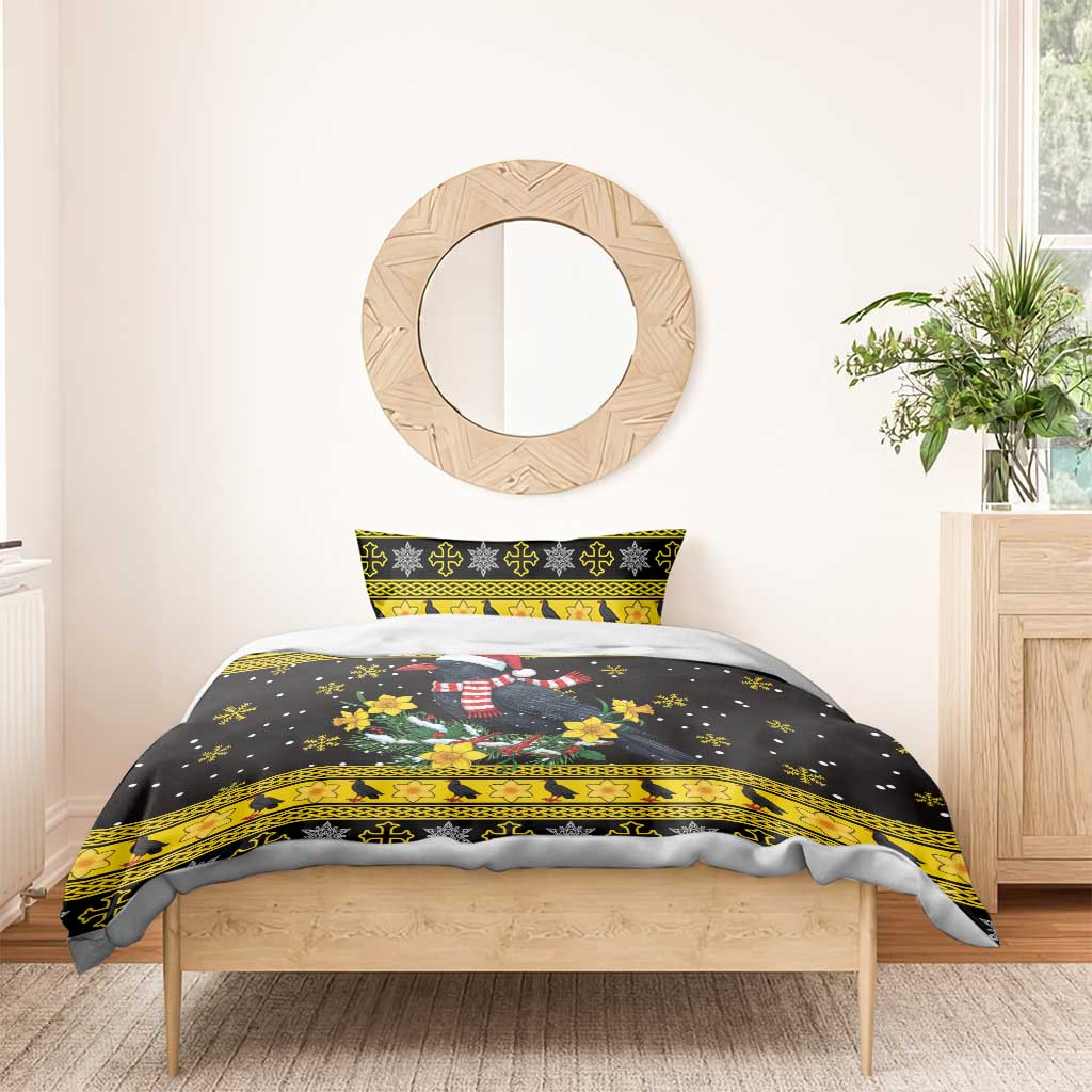 Flintshire Wales Christmas Bedding Set Welsh Red-billed Chough with Daffodil - Wonder Print Shop