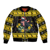 Flintshire Wales Christmas Bomber Jacket Welsh Red-billed Chough with Daffodil - Wonder Print Shop