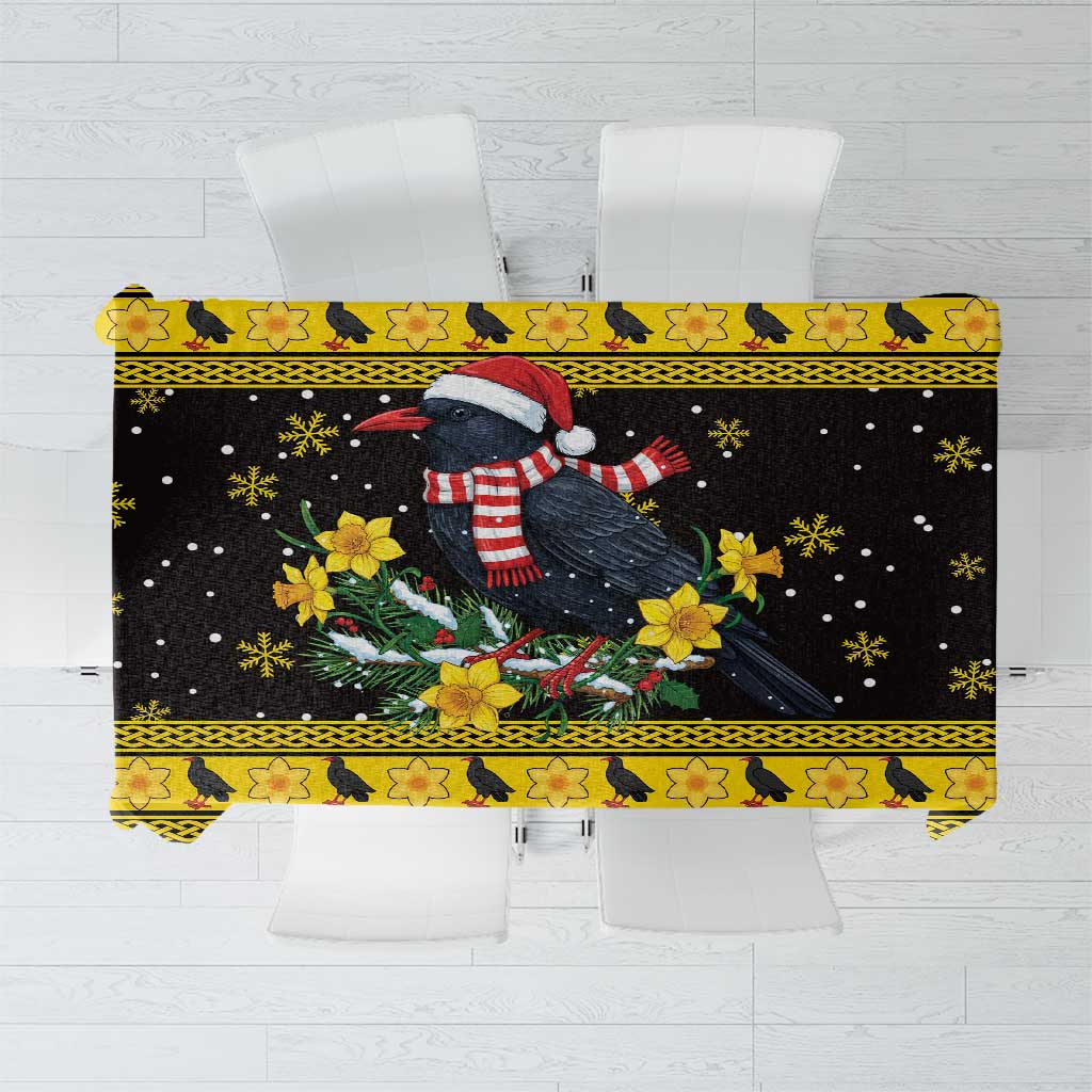 Flintshire Wales Christmas Tablecloth Welsh Red-billed Chough with Daffodil - Wonder Print Shop