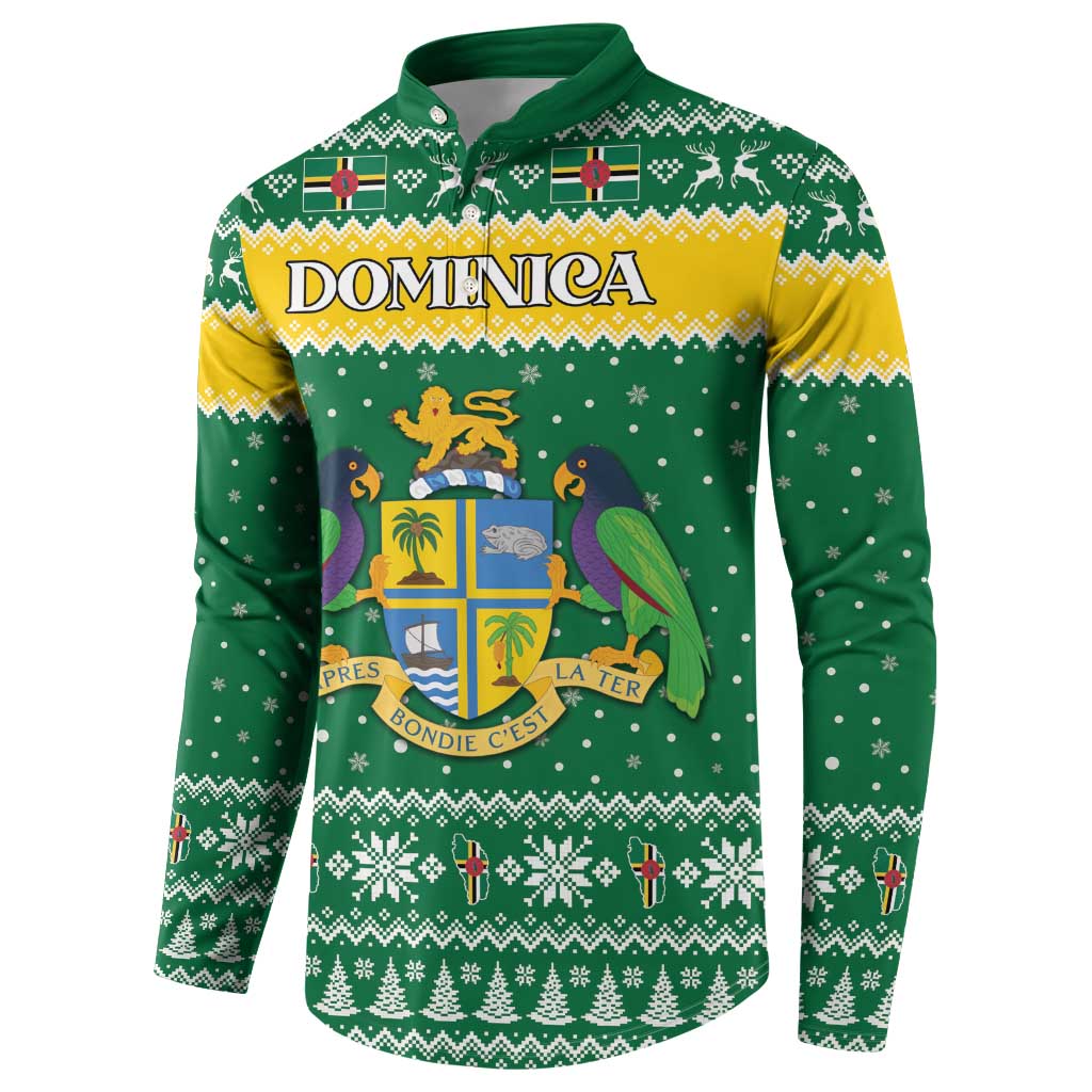 Personalized Dominica Christmas Button Sweatshirt Coat of Arms Style - Wonder Print Shop