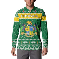 Personalized Dominica Christmas Button Sweatshirt Coat of Arms Style - Wonder Print Shop