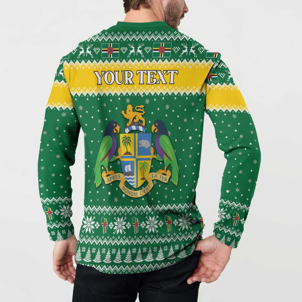 Personalized Dominica Christmas Button Sweatshirt Coat of Arms Style - Wonder Print Shop