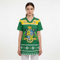 Personalized Dominica Christmas Scrub Top Coat of Arms Style - Wonder Print Shop