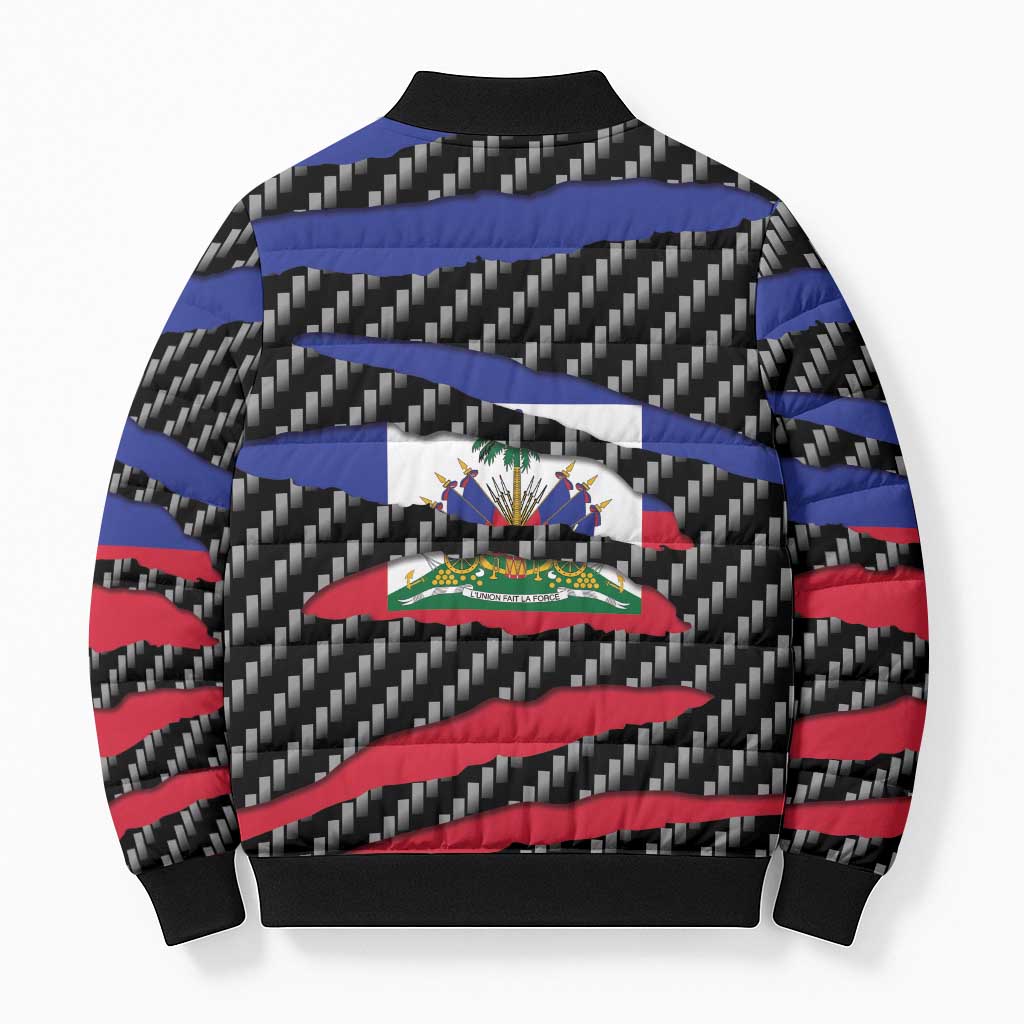 Haiti Beast Bomber Puffer Jacket Ripped Flag Graphic - Wonder Print Shop