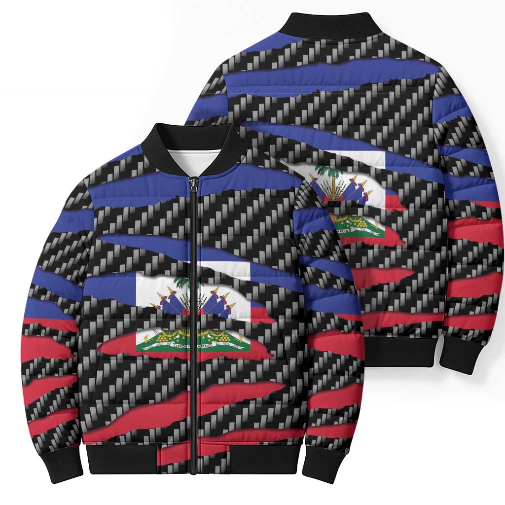 Haiti Beast Bomber Puffer Jacket Ripped Flag Graphic - Wonder Print Shop