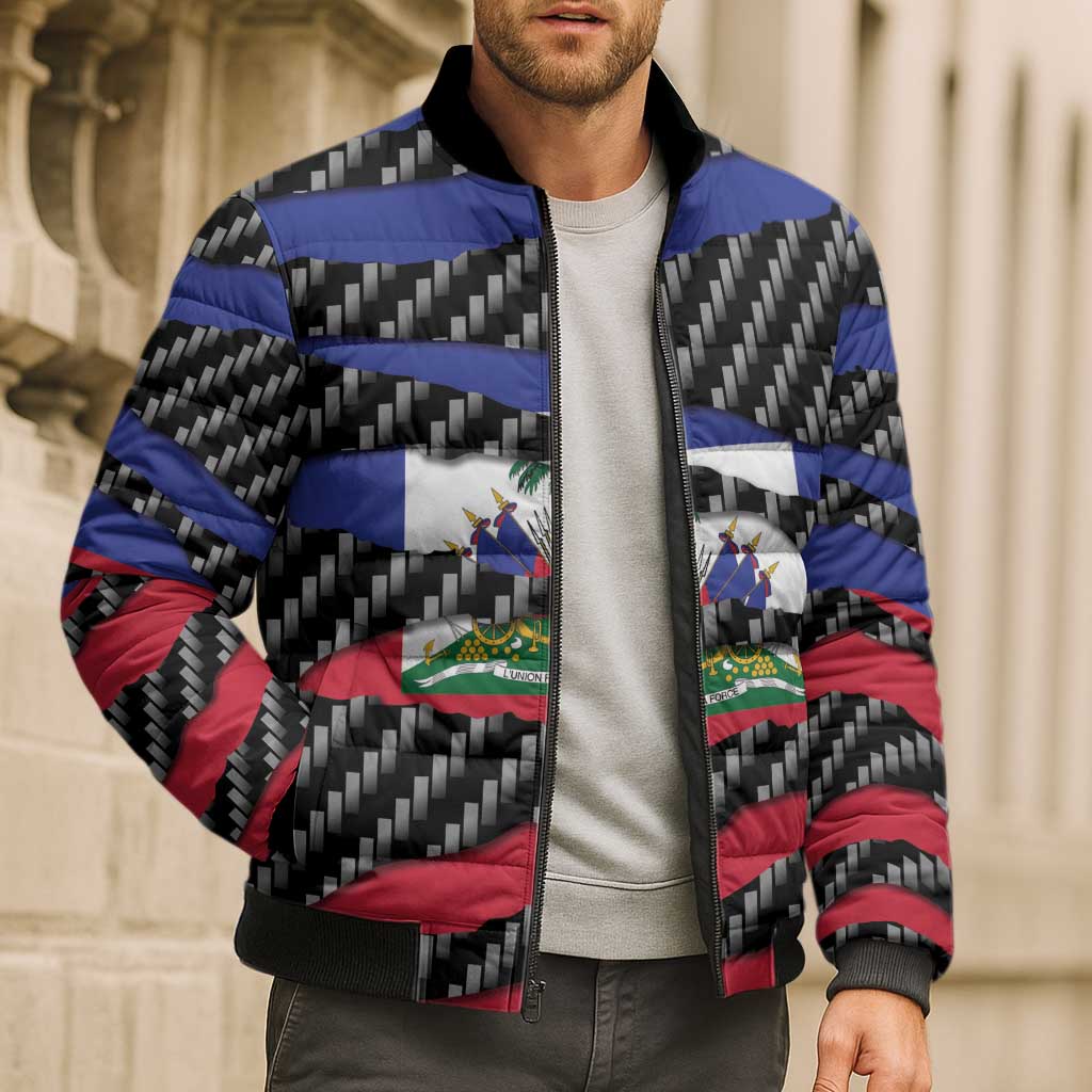 Haiti Beast Bomber Puffer Jacket Ripped Flag Graphic - Wonder Print Shop