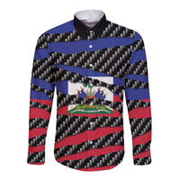 Haiti Beast Long Sleeve Button Shirt Ripped Flag Graphic - Wonder Print Shop