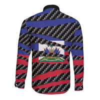Haiti Beast Long Sleeve Button Shirt Ripped Flag Graphic - Wonder Print Shop