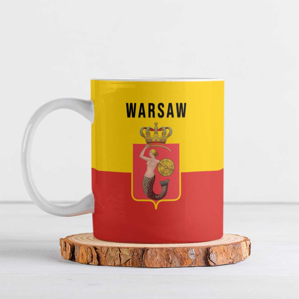 Personalized Warsaw Capital of Poland Ceramic Mug Royal Syrenka Heraldic Design