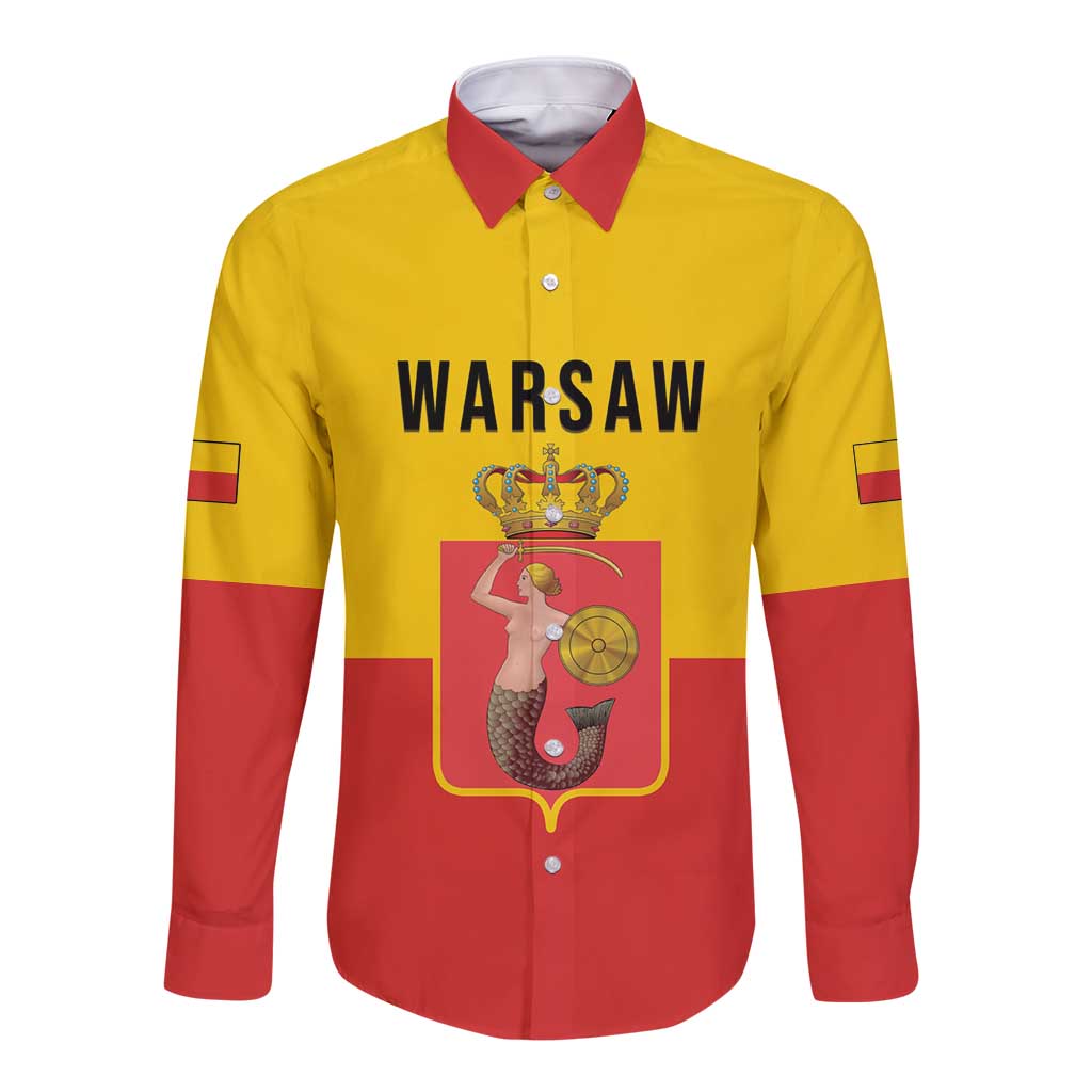 Personalized Warsaw Capital of Poland Long Sleeve Button Shirt Royal Syrenka Heraldic Design