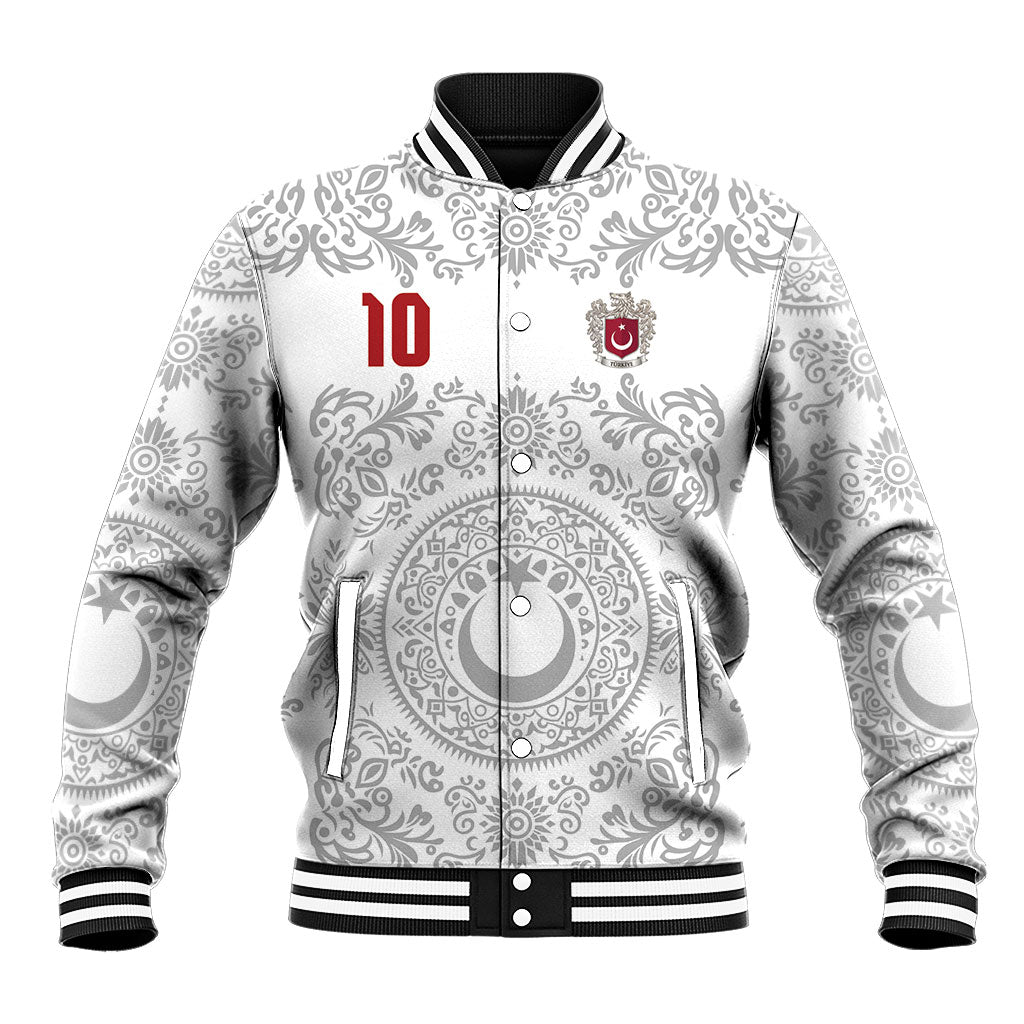 Custom World Football 2026 Turkey Baseball Jacket Crescent Stars Ottoman Baroque White Version