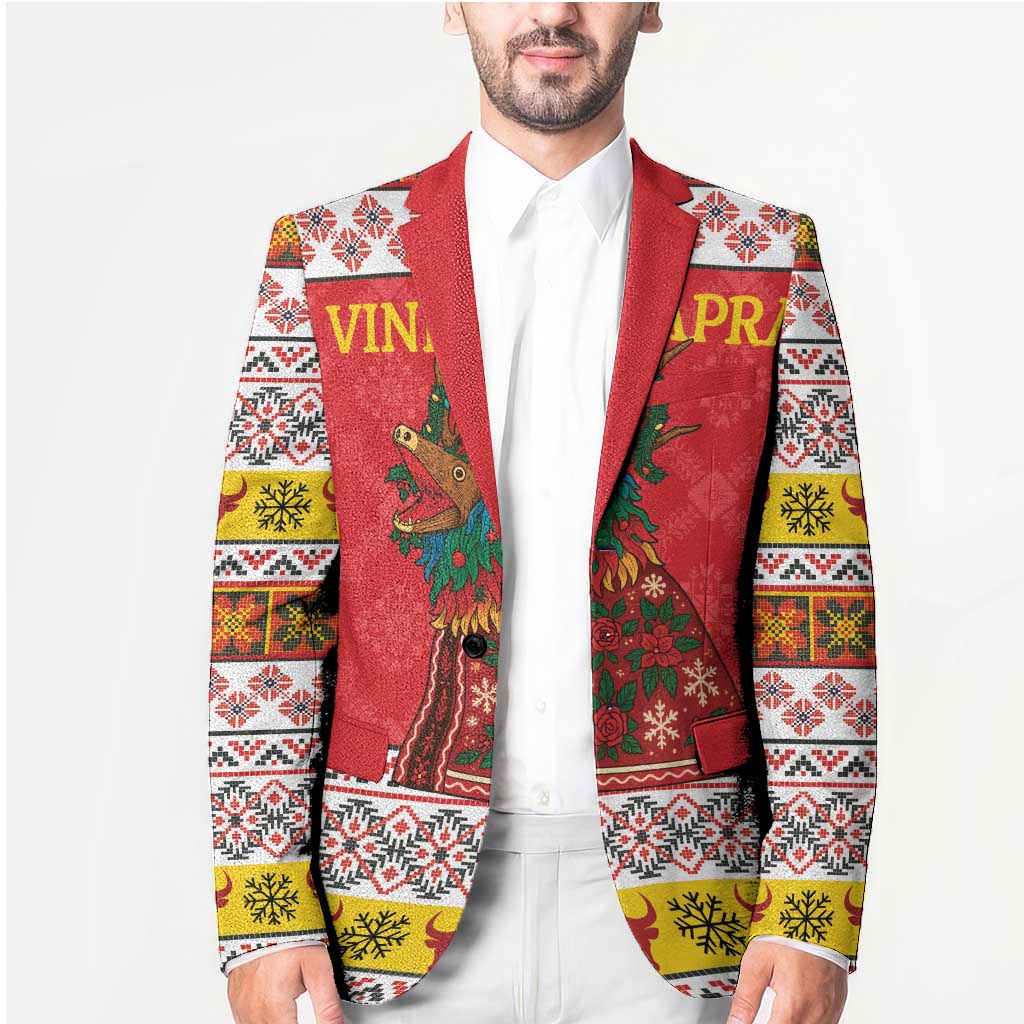 Personalized Romania Christmas Blazer Romanian Carpet The Goat Dance - Wonder Print Shop
