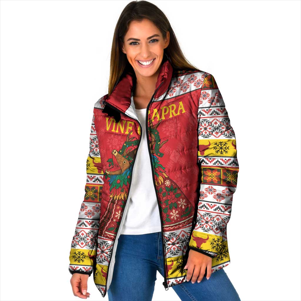 Personalized Romania Christmas Padded Jacket Romanian Carpet The Goat Dance - Wonder Print Shop