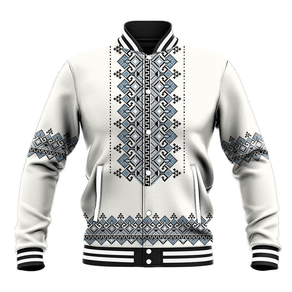 Ukraine Vyshyvanka Inspired Baseball Jacket Ukrainian Trident Folk Embroidery Motif Pattern