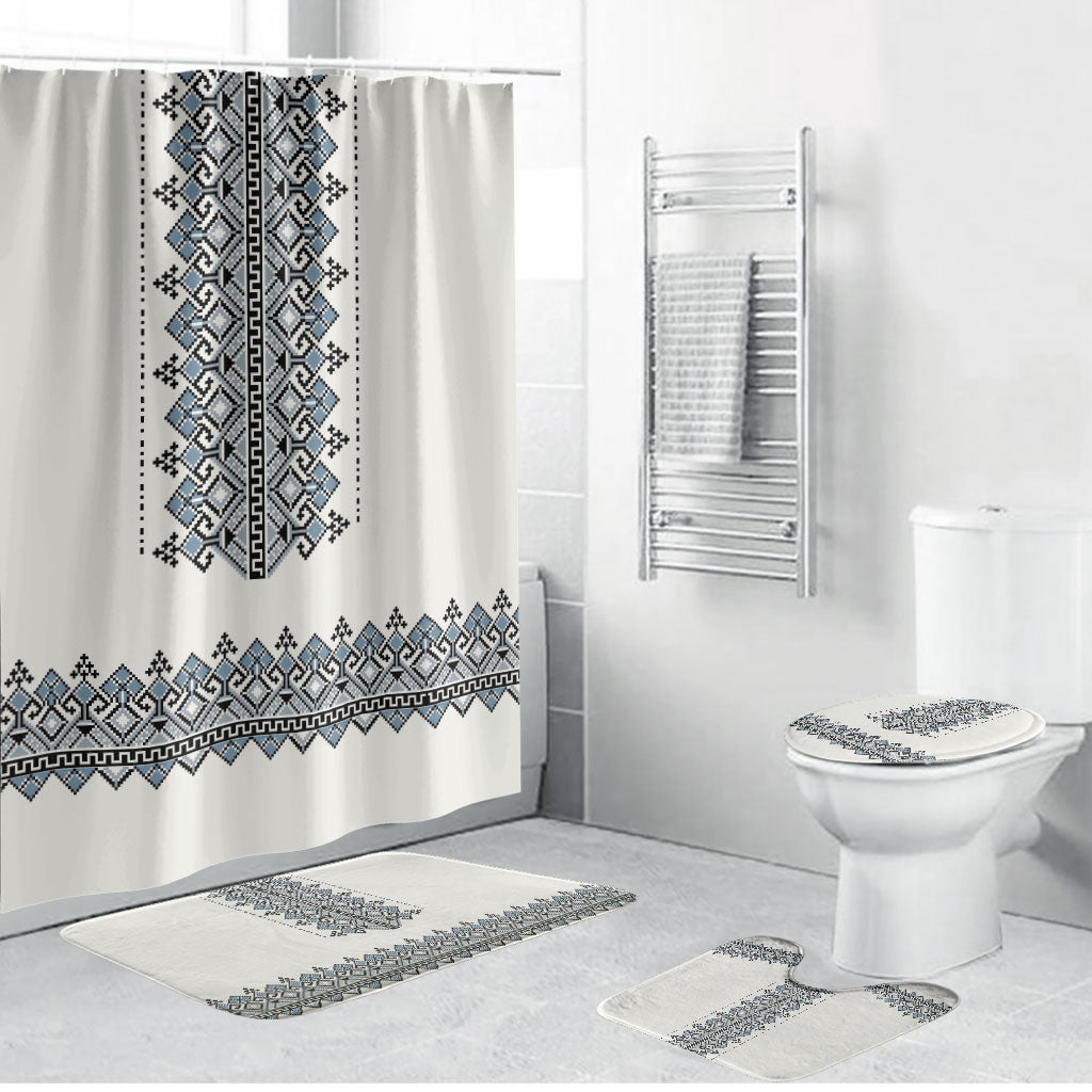 Ukraine Vyshyvanka Inspired Bathroom Set Ukrainian Trident Folk Embroidery Motif Pattern