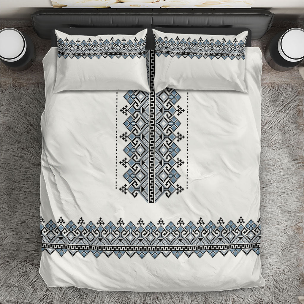Ukraine Vyshyvanka Inspired Bedding Set Ukrainian Trident Folk Embroidery Motif Pattern