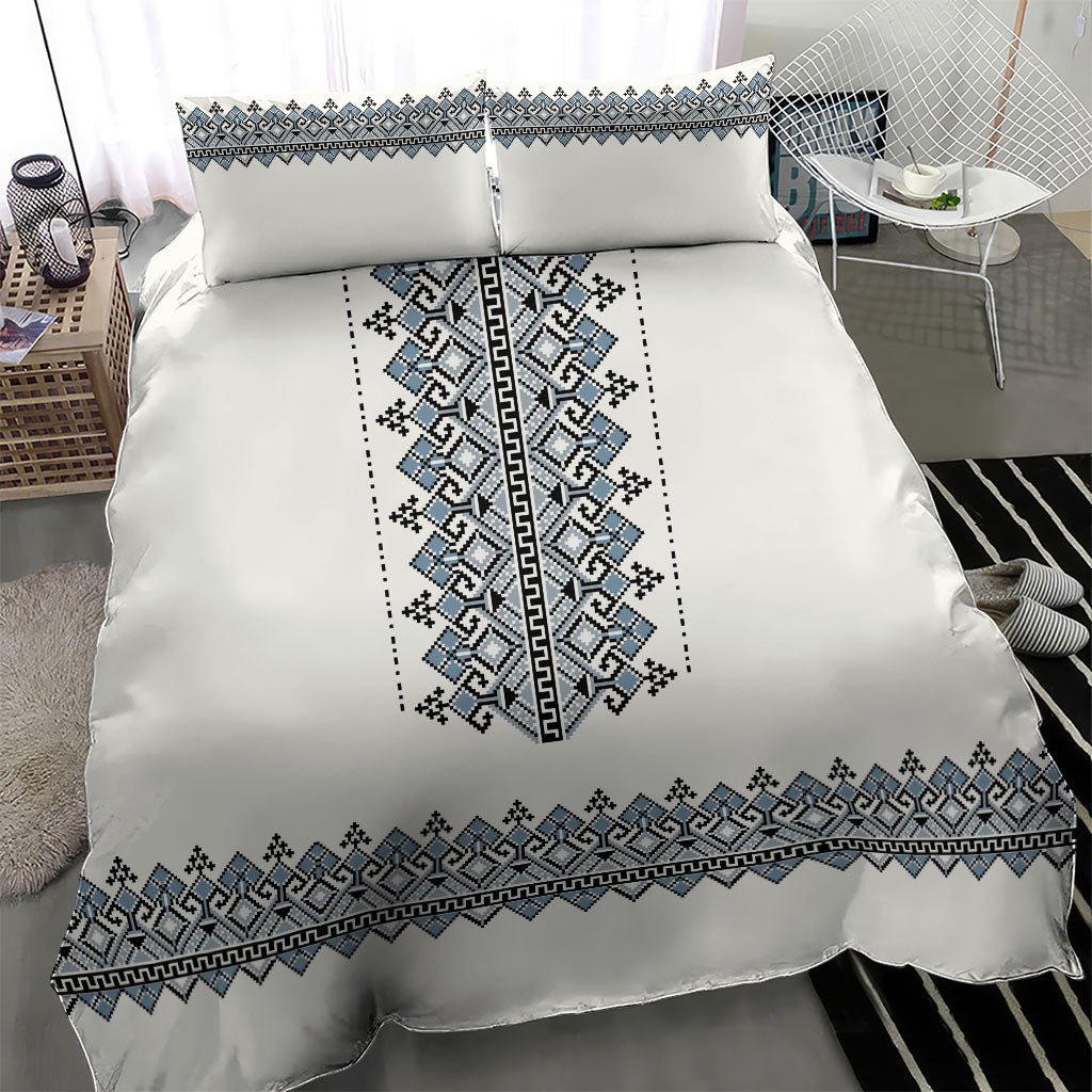 Ukraine Vyshyvanka Inspired Bedding Set Ukrainian Trident Folk Embroidery Motif Pattern
