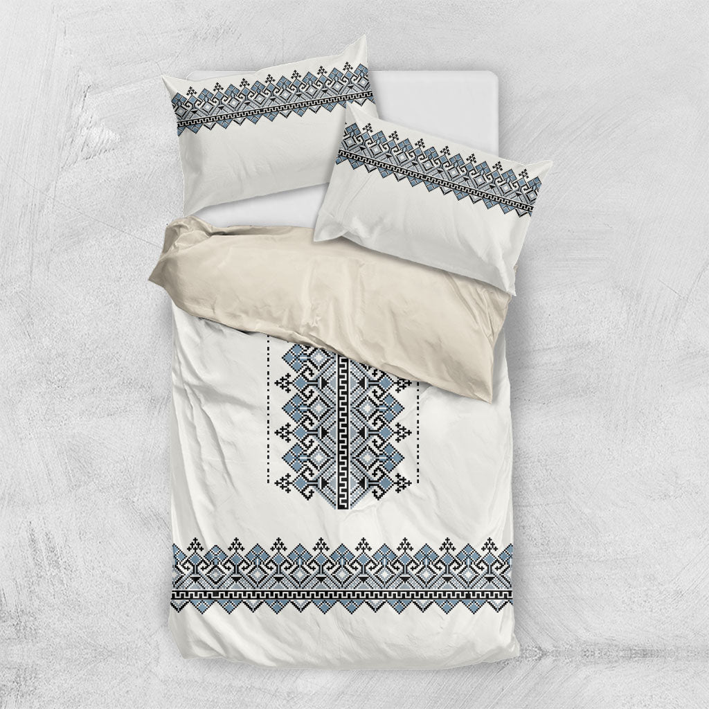 Ukraine Vyshyvanka Inspired Bedding Set Ukrainian Trident Folk Embroidery Motif Pattern
