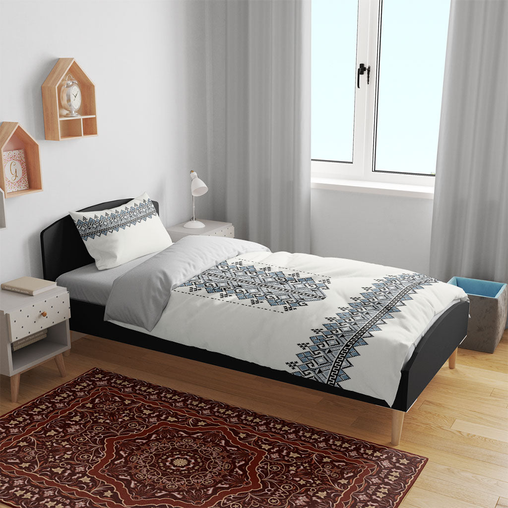 Ukraine Vyshyvanka Inspired Bedding Set Ukrainian Trident Folk Embroidery Motif Pattern