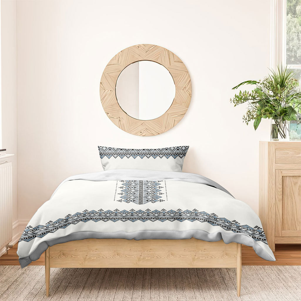 Ukraine Vyshyvanka Inspired Bedding Set Ukrainian Trident Folk Embroidery Motif Pattern