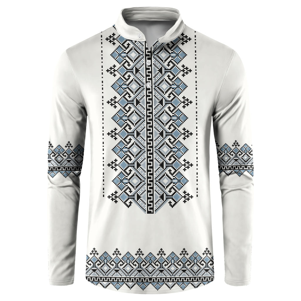 Ukraine Vyshyvanka Inspired Button Sweatshirt Ukrainian Trident Folk Embroidery Motif Pattern