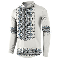 Ukraine Vyshyvanka Inspired Button Sweatshirt Ukrainian Trident Folk Embroidery Motif Pattern