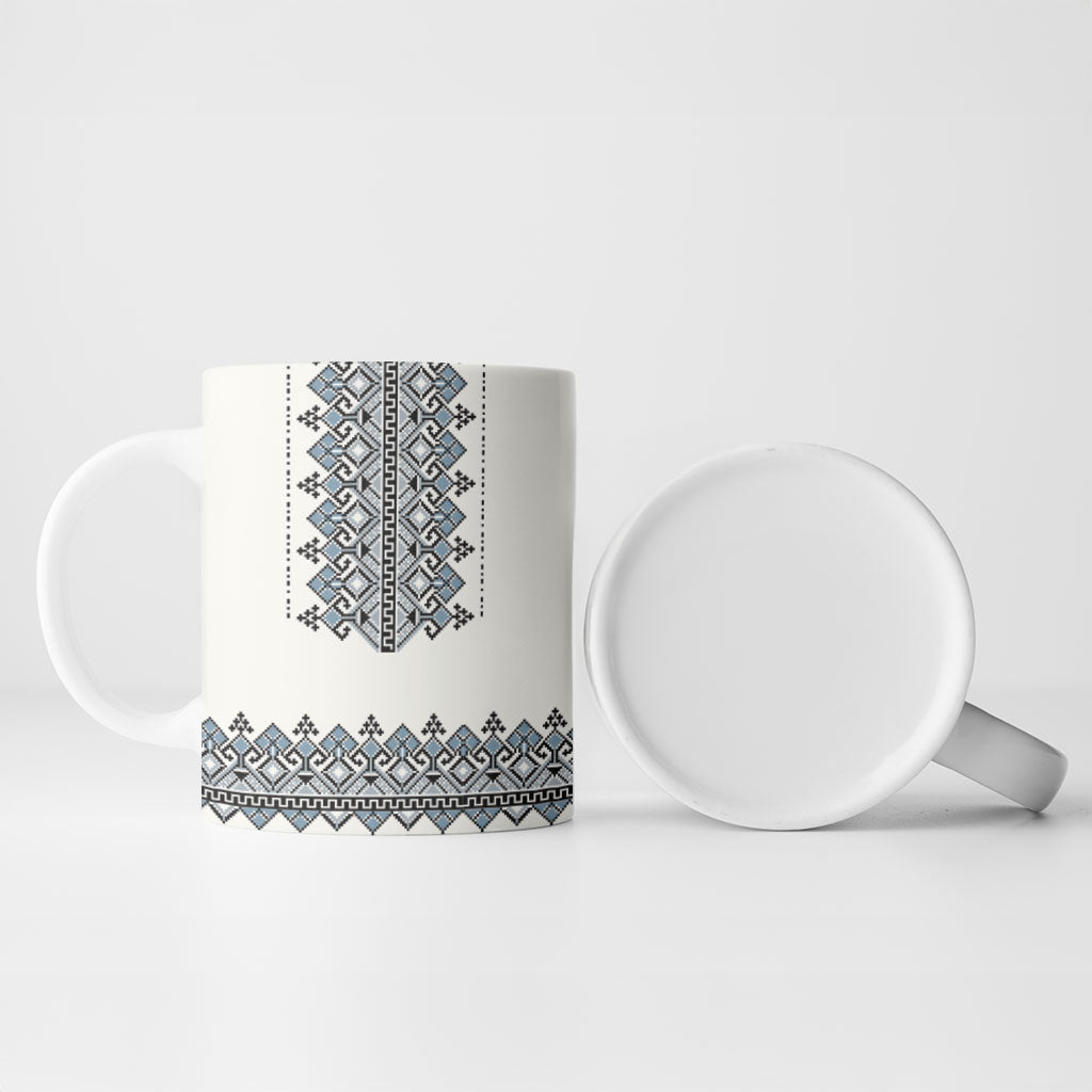 Ukraine Vyshyvanka Inspired Ceramic Mug Ukrainian Trident Folk Embroidery Motif Pattern