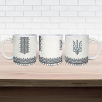 Ukraine Vyshyvanka Inspired Ceramic Mug Ukrainian Trident Folk Embroidery Motif Pattern