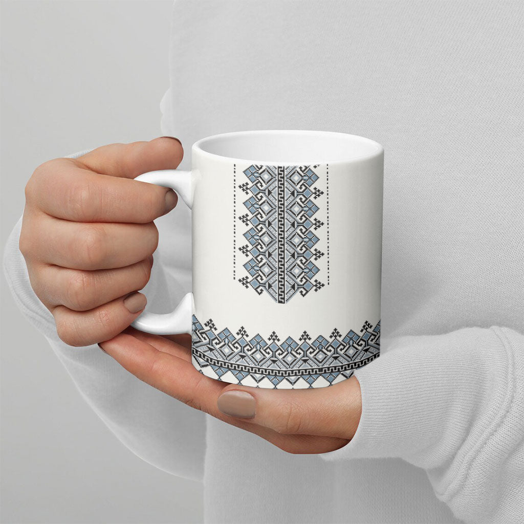 Ukraine Vyshyvanka Inspired Ceramic Mug Ukrainian Trident Folk Embroidery Motif Pattern