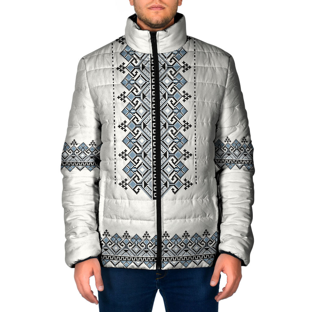 Ukraine Vyshyvanka Inspired Padded Jacket Ukrainian Trident Folk Embroidery Motif Pattern