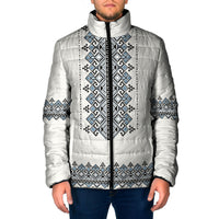 Ukraine Vyshyvanka Inspired Padded Jacket Ukrainian Trident Folk Embroidery Motif Pattern
