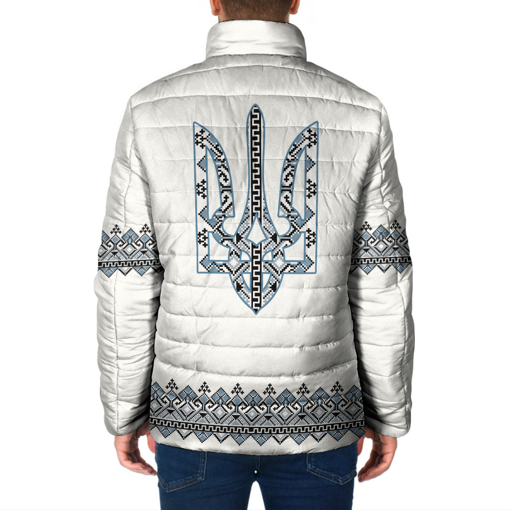 Ukraine Vyshyvanka Inspired Padded Jacket Ukrainian Trident Folk Embroidery Motif Pattern