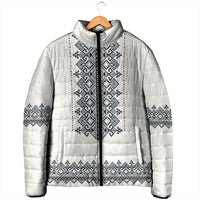 Ukraine Vyshyvanka Inspired Padded Jacket Ukrainian Trident Folk Embroidery Motif Pattern