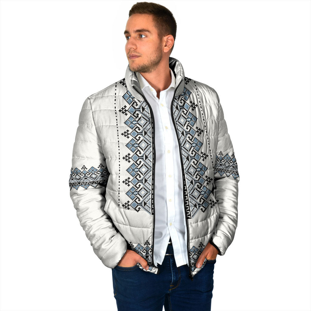 Ukraine Vyshyvanka Inspired Padded Jacket Ukrainian Trident Folk Embroidery Motif Pattern