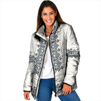 Ukraine Vyshyvanka Inspired Padded Jacket Ukrainian Trident Folk Embroidery Motif Pattern