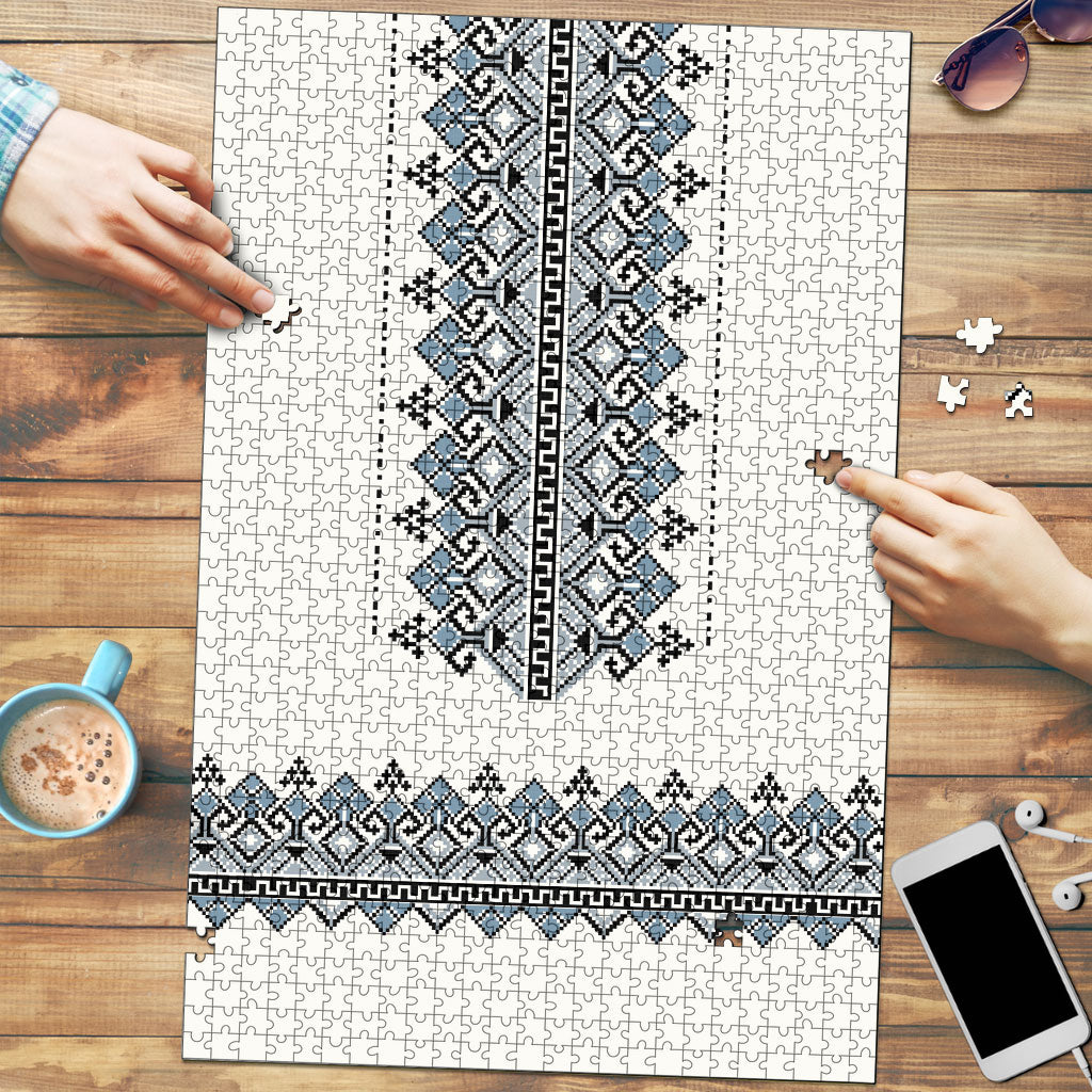 Ukraine Vyshyvanka Inspired Puzzle Ukrainian Trident Folk Embroidery Motif Pattern
