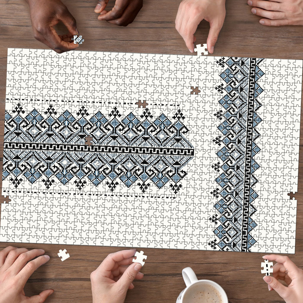 Ukraine Vyshyvanka Inspired Puzzle Ukrainian Trident Folk Embroidery Motif Pattern