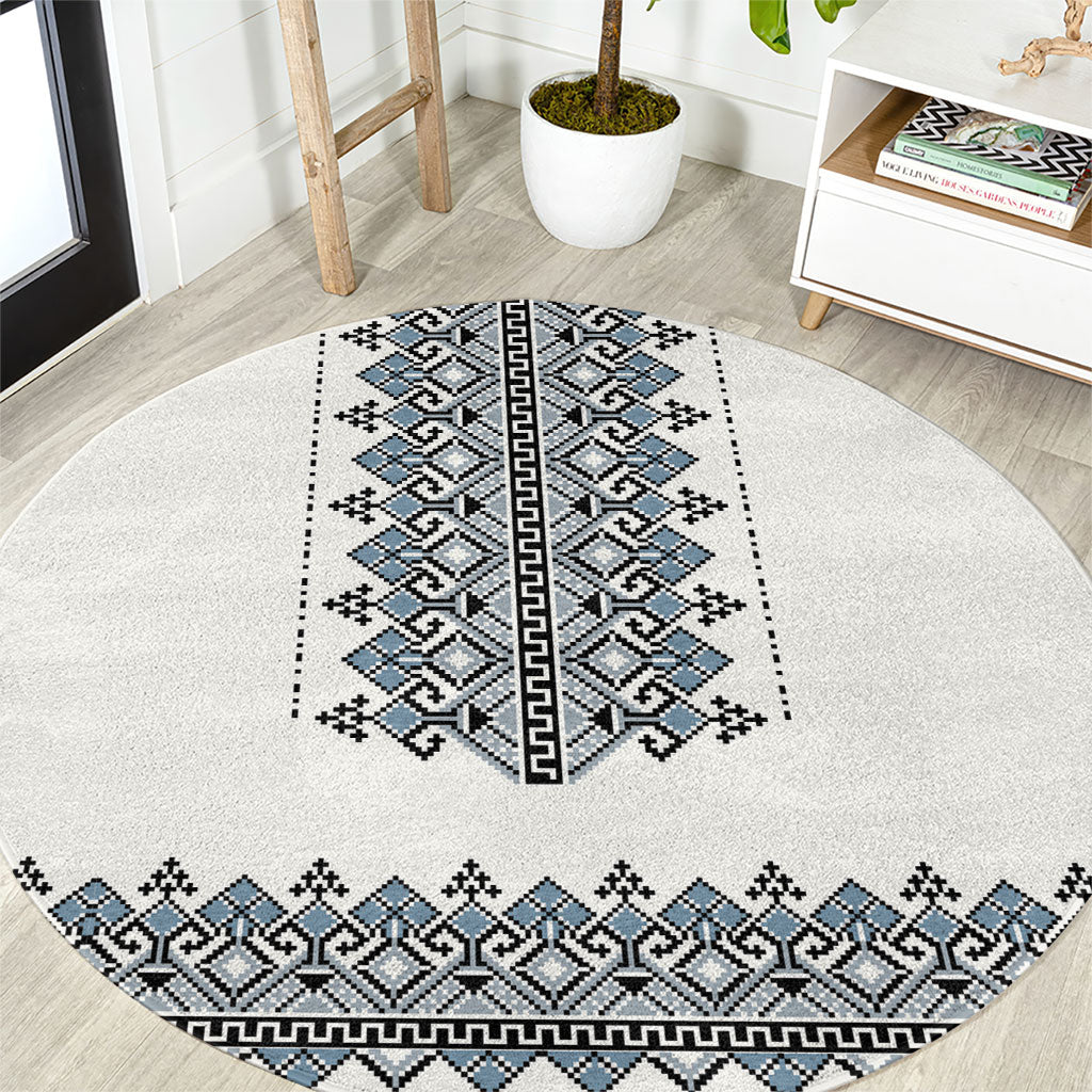 Ukraine Vyshyvanka Inspired Round Carpet Ukrainian Trident Folk Embroidery Motif Pattern