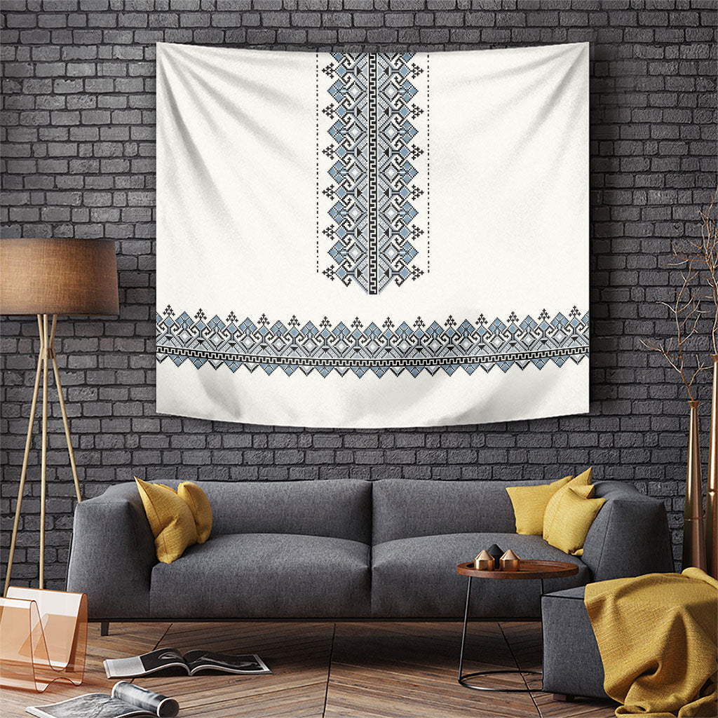 Ukraine Vyshyvanka Inspired Tapestry Ukrainian Trident Folk Embroidery Motif Pattern