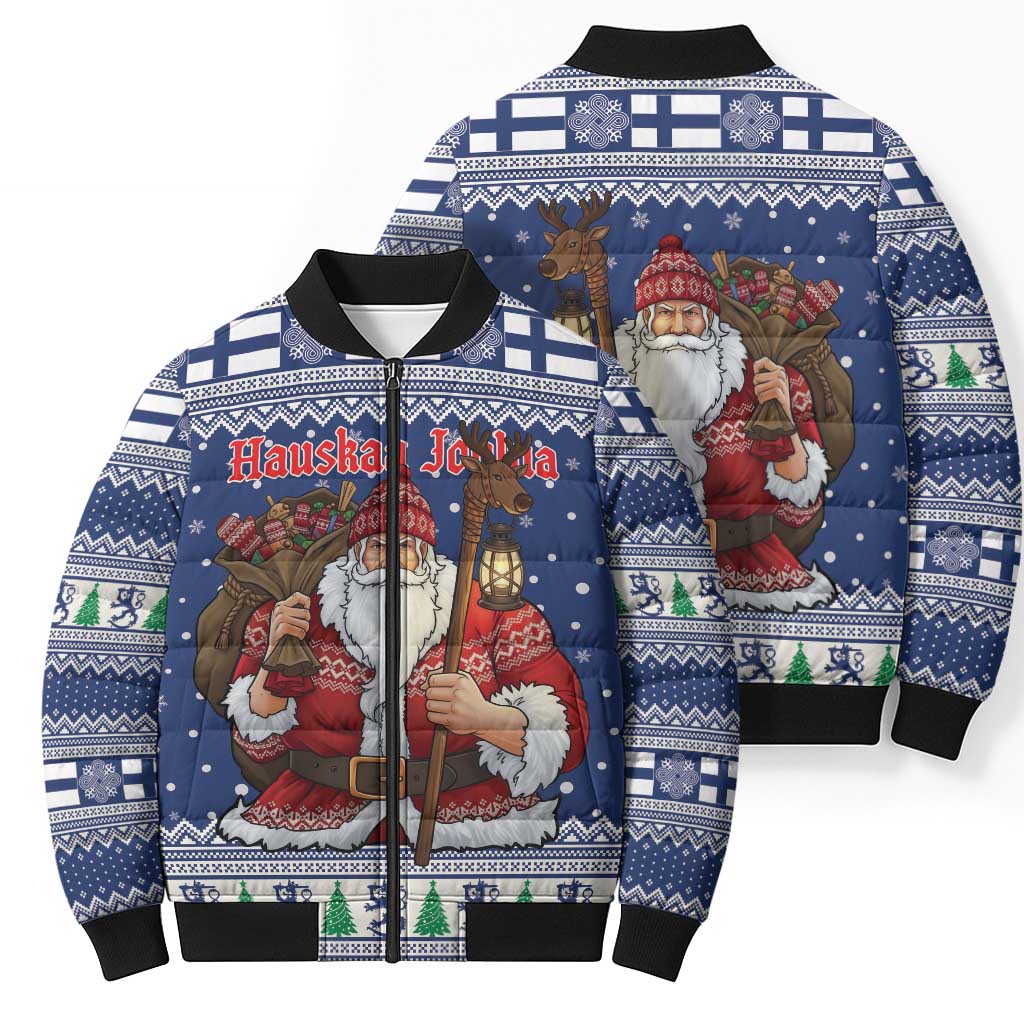 Funny Finland Christmas Bomber Puffer Jacket Hauskaa Joulua Joulupukki - Wonder Print Shop