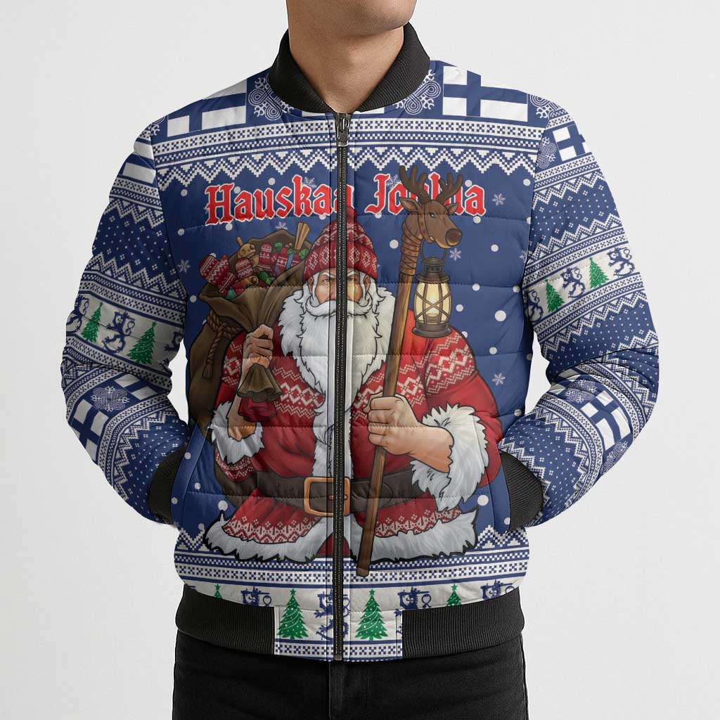 Funny Finland Christmas Bomber Puffer Jacket Hauskaa Joulua Joulupukki - Wonder Print Shop