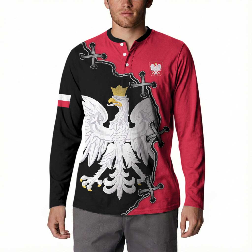 Poland White Eagle Button Sweatshirt Polish National Coat of Arms Design